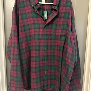 L.L. Bean Men's Plaid Shirt - Burgundy and Forest Green